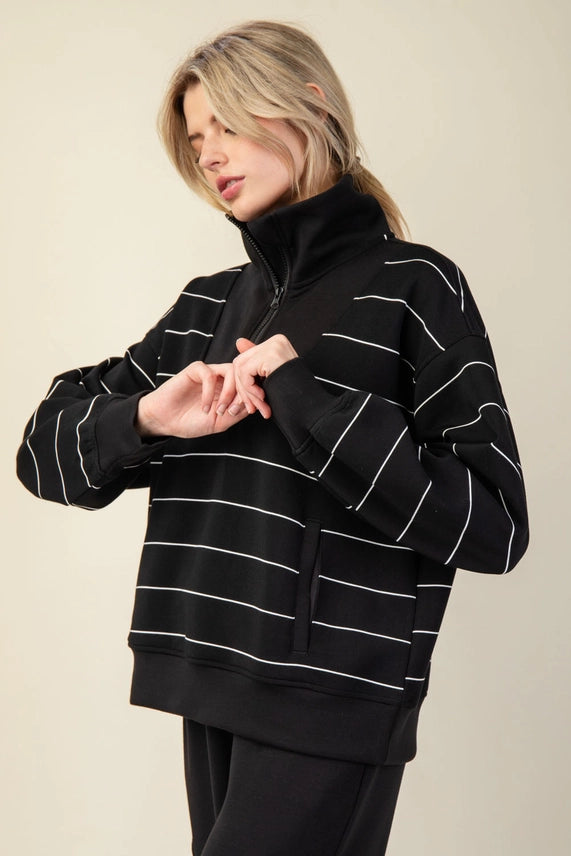 Stripe Quarter Zip Pullover