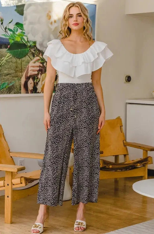 Twisted Dot Print Wide Leg Pants