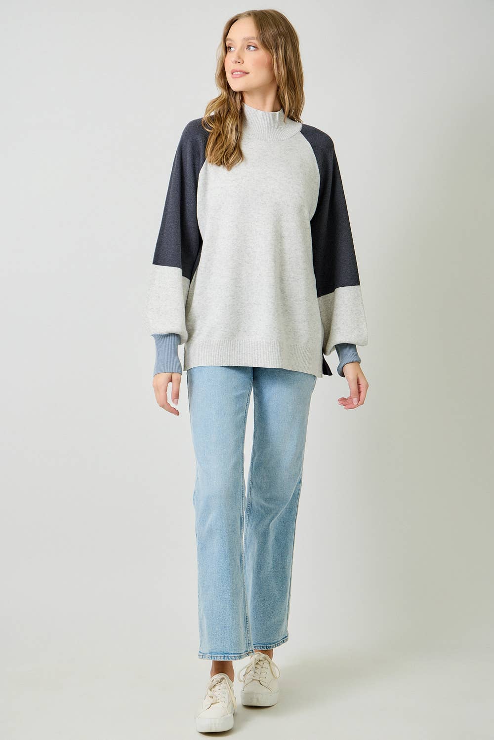 Mock Neck Color Block Sweater