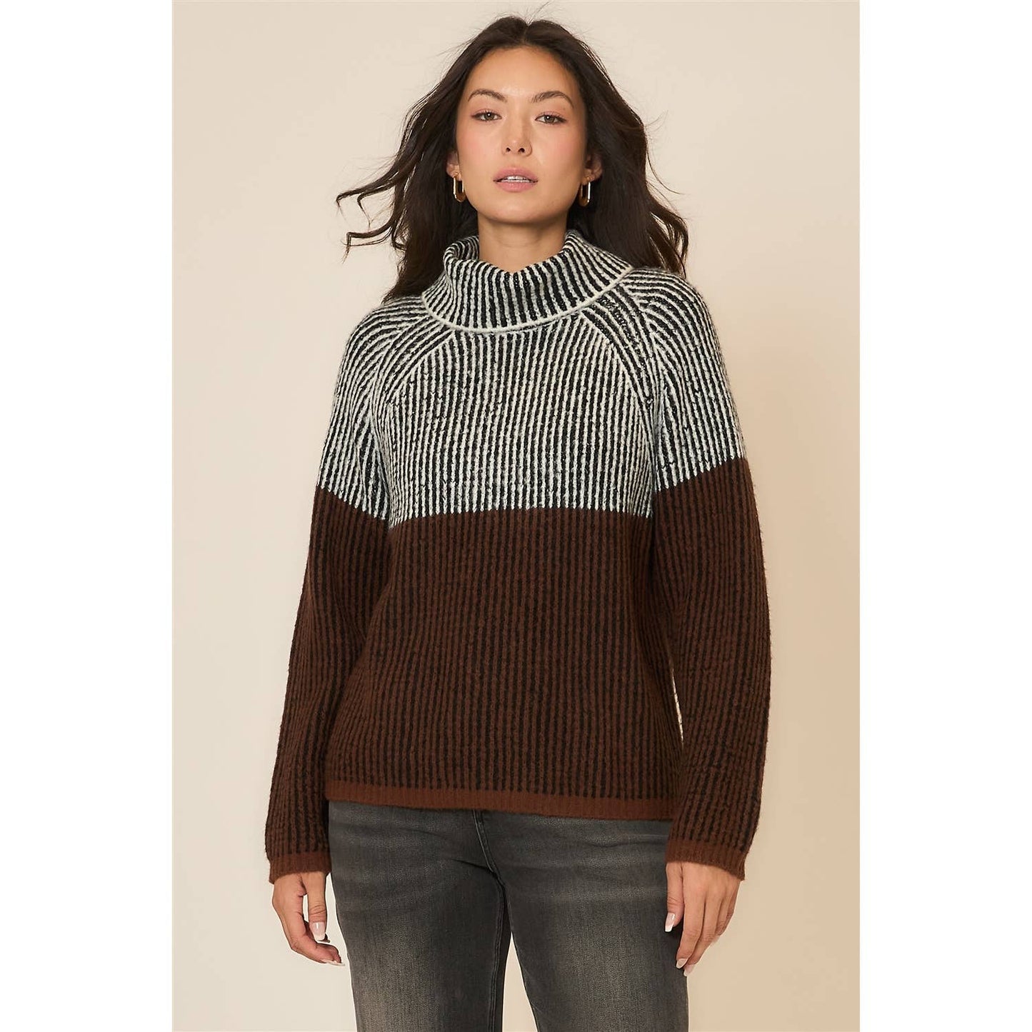 Brushed Rib Knit Cowl Neck Sweater