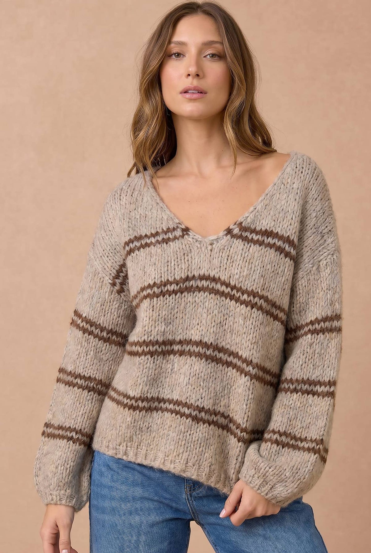 V Neck Drop Shoulder sweater