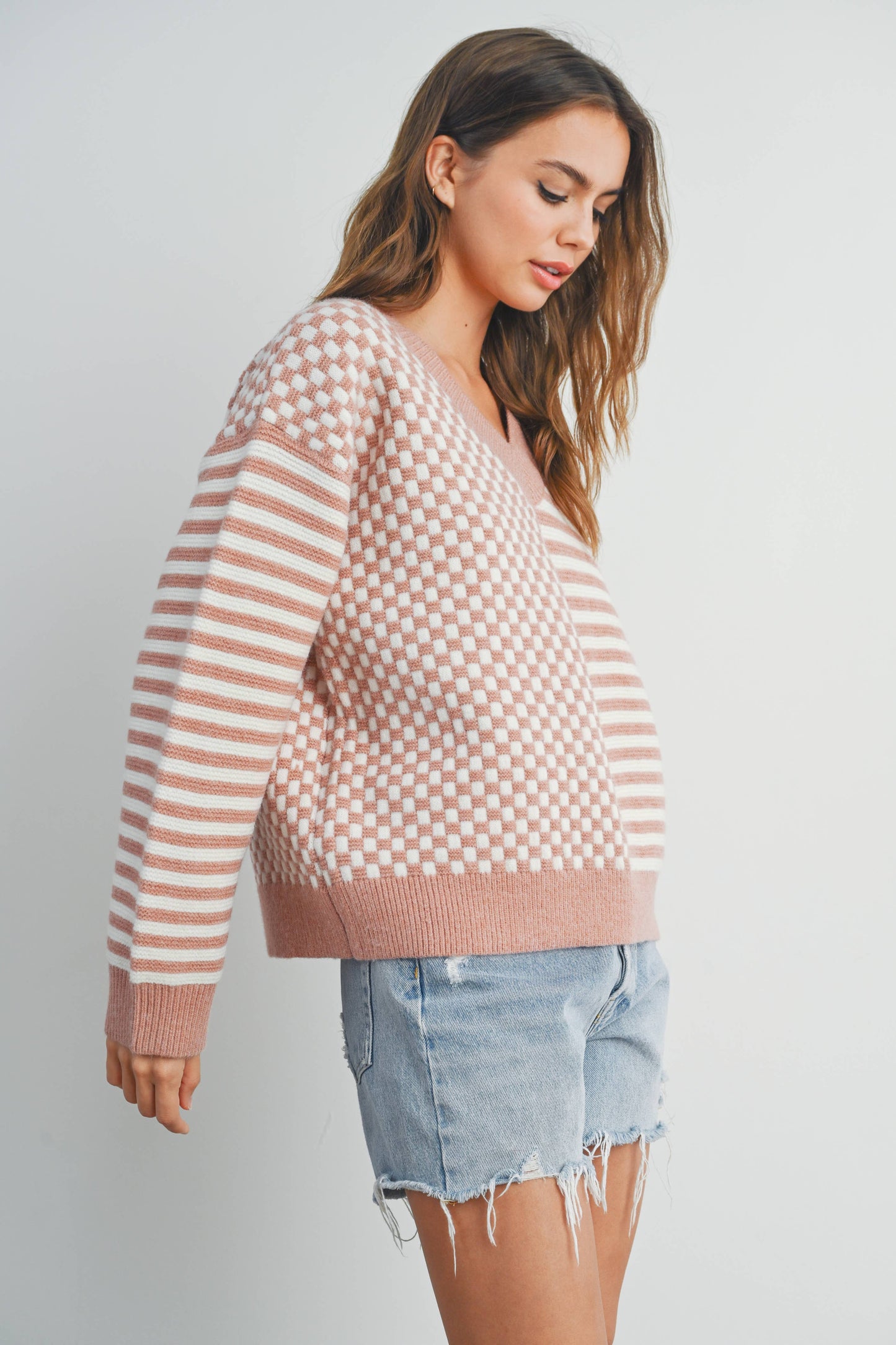 Frenchy Checker Drop Shoulder Sweater