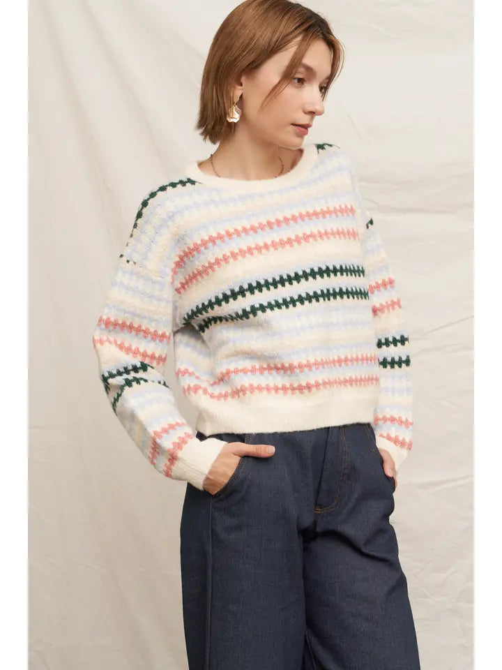 Multicolor Striped Round Neck Sweater