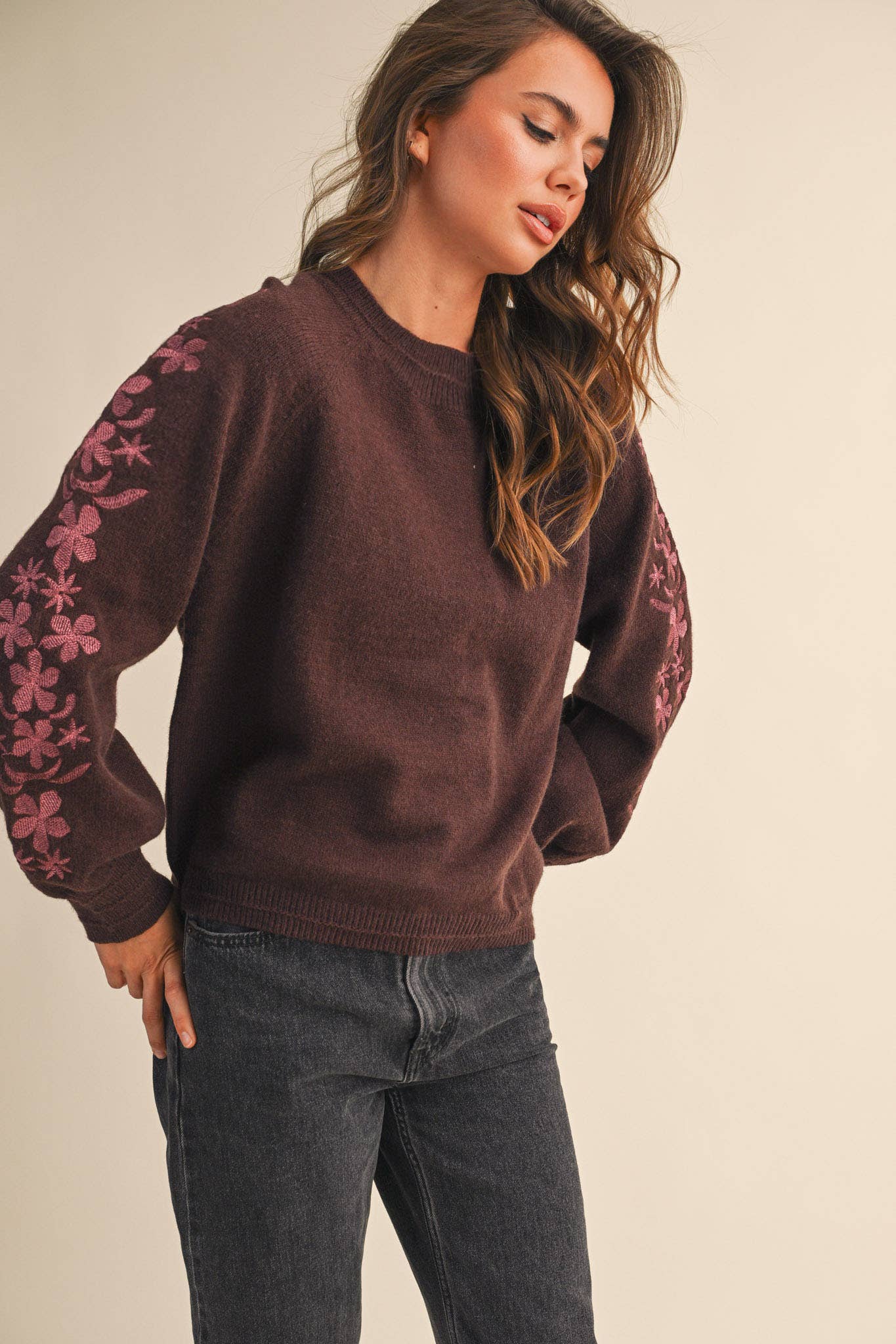 Sweater w/ Floral Sleeves