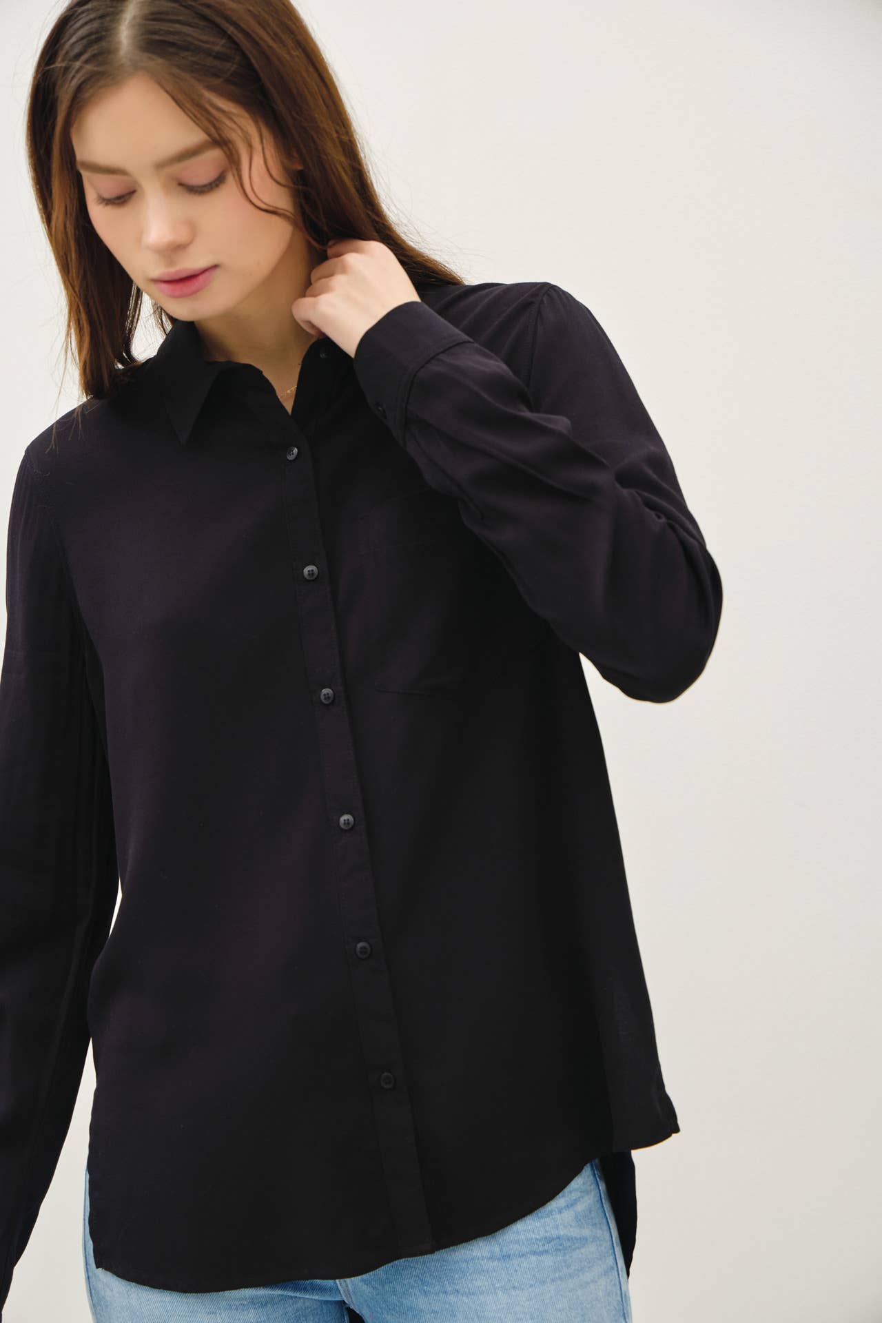 Rayon Button Down Shirt | Black