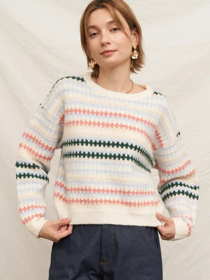 Multicolor Striped Round Neck Sweater