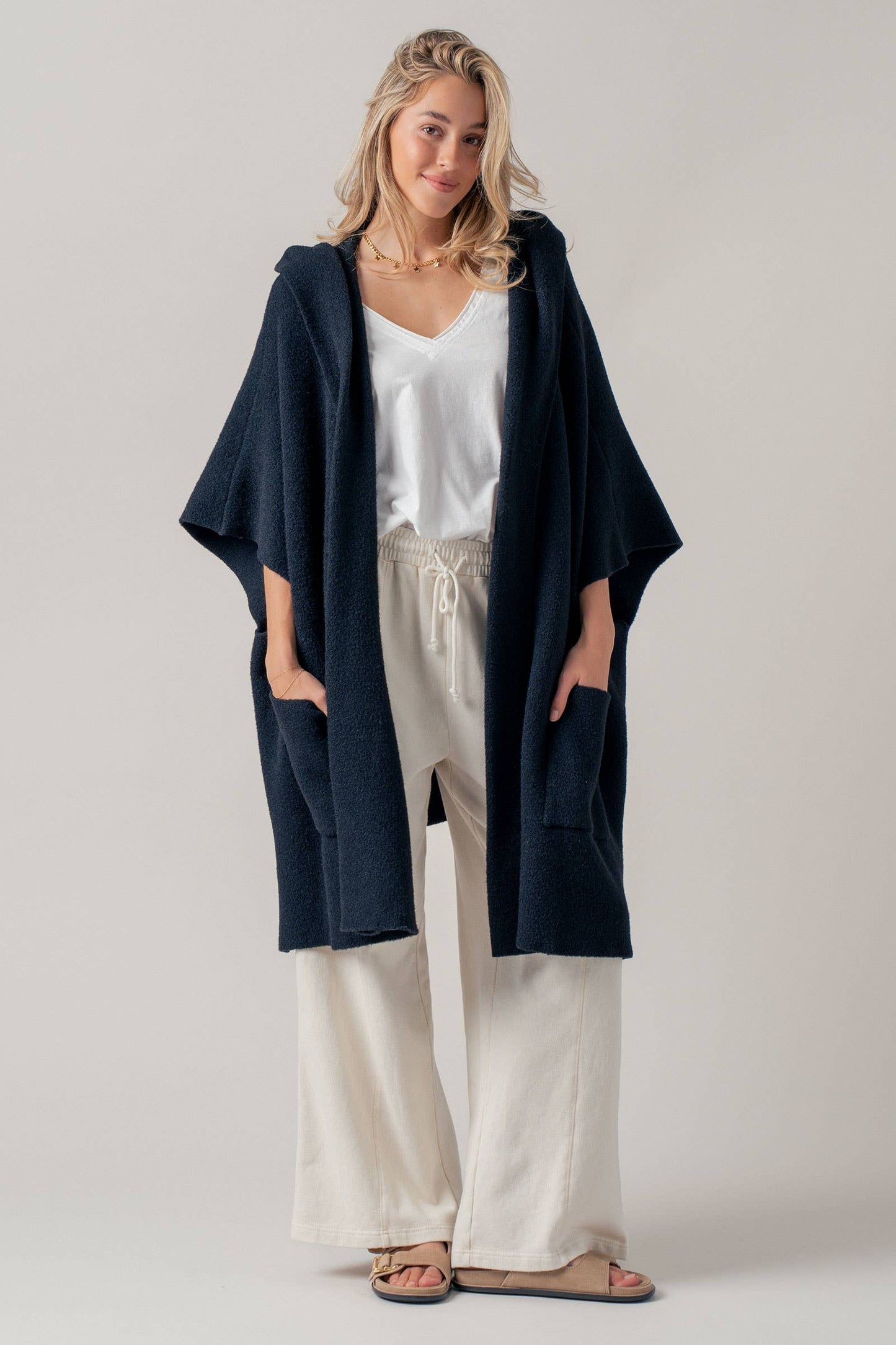 Oversized Hooded Knit Poncho | One Size