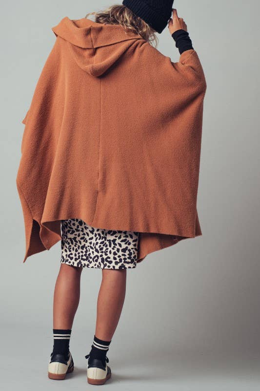 Oversized Hooded Knit Poncho | One Size
