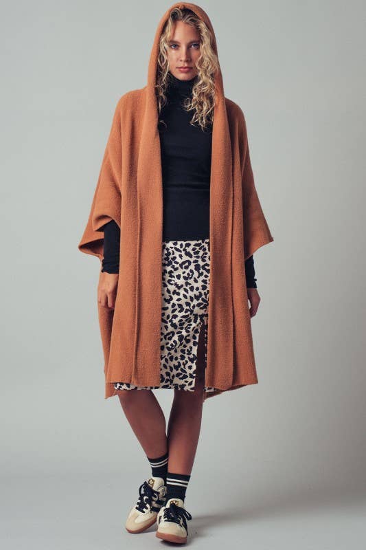 Oversized Hooded Knit Poncho | One Size