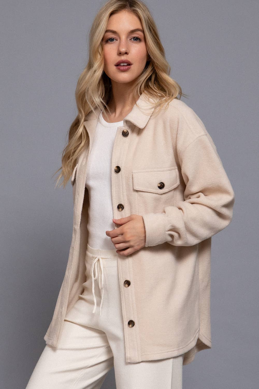 Cream Fleece Shacket