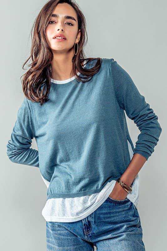 Double Layer Knit Top | Teal