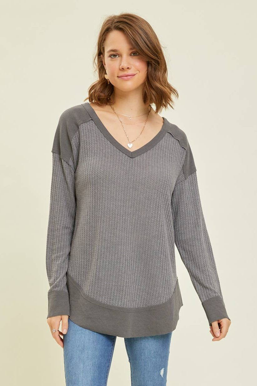 Thermal Layering V-Neck Top | Charcoal