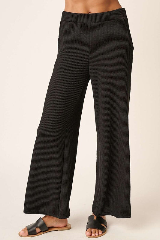 Rib Knit Texture Wide Leg Pants