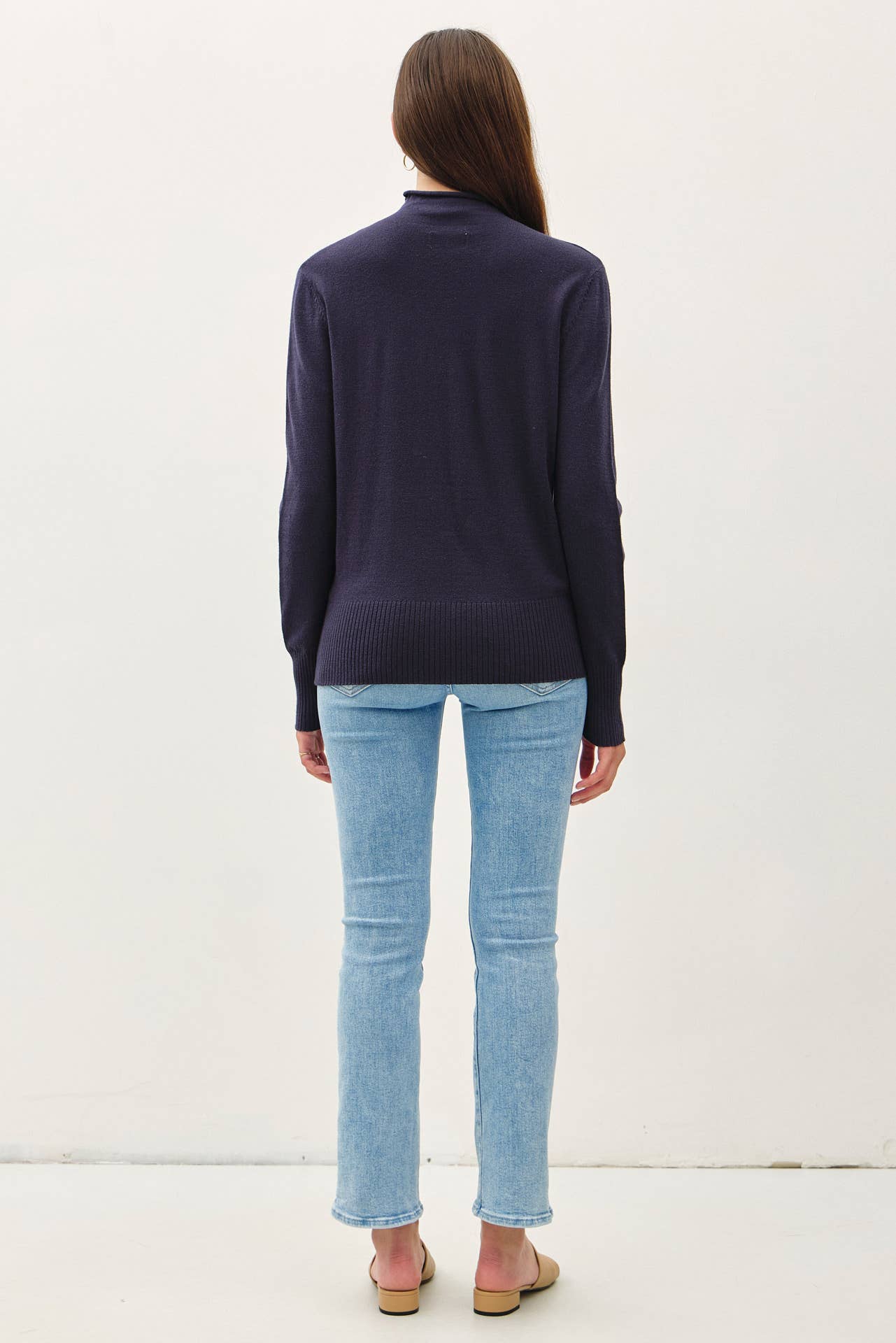 Raw Edge Mock Neck Sweater | Charcoal Blue