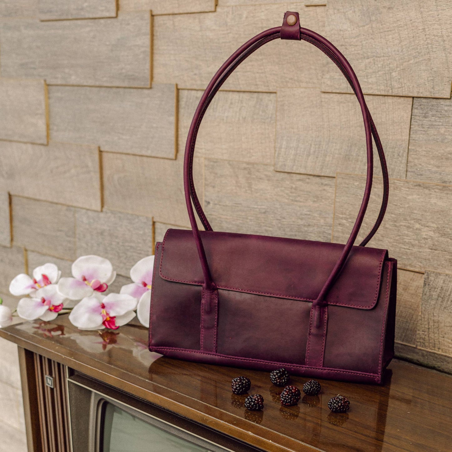 East-West Shoulder Bag in Mulberry