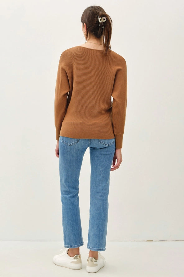 Boat Neck Dolman Sleeve Sweater | Brown