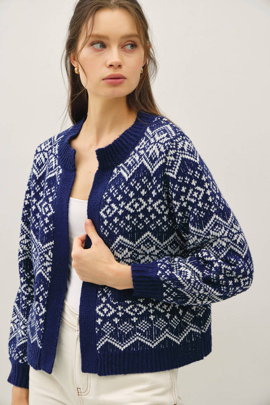 Faire Isle Open Cardigan | Navy