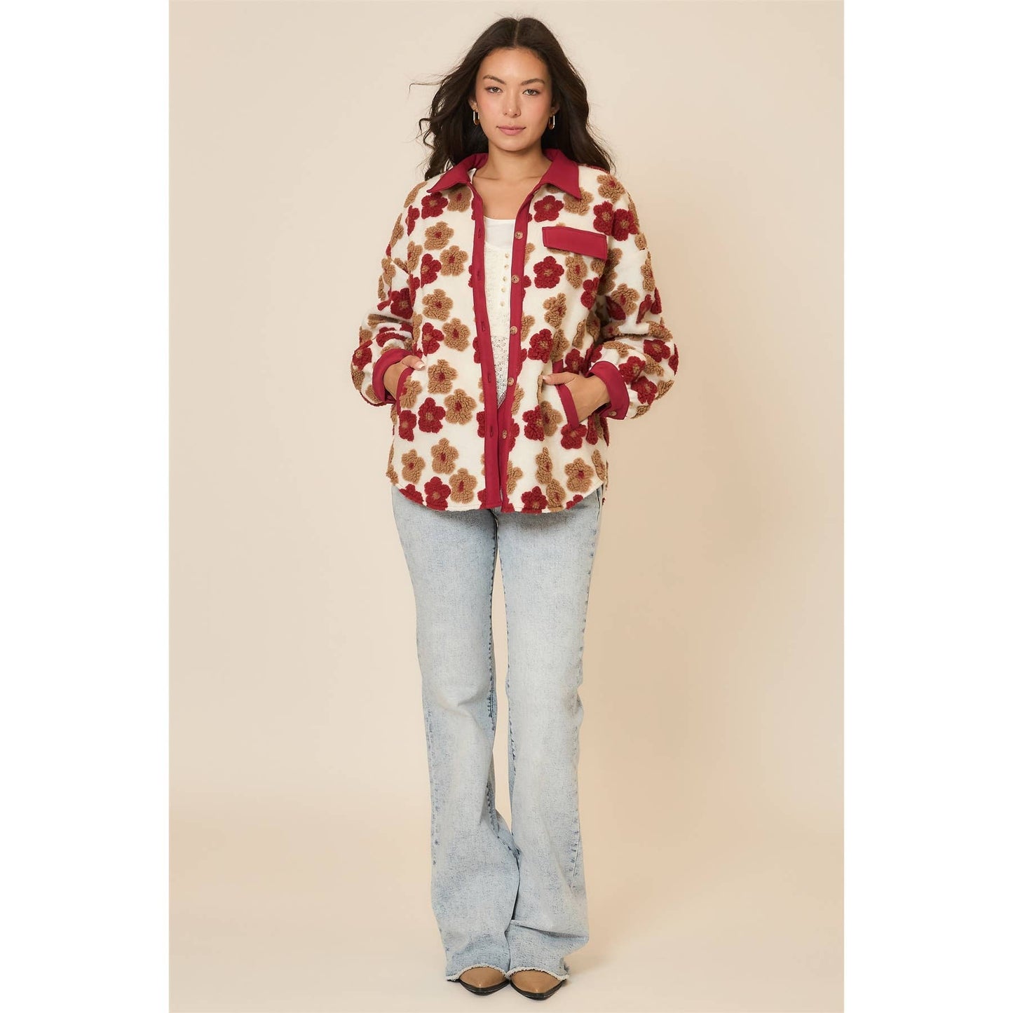 Floral High Pile Fleece Burnout Jacket
