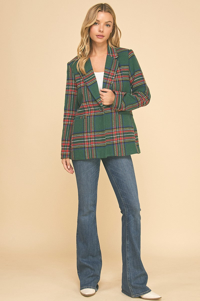 Plaid Blazer With Single Button