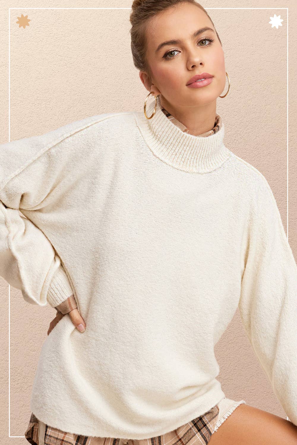 Balloon Sleeve Mock Neck Sweater