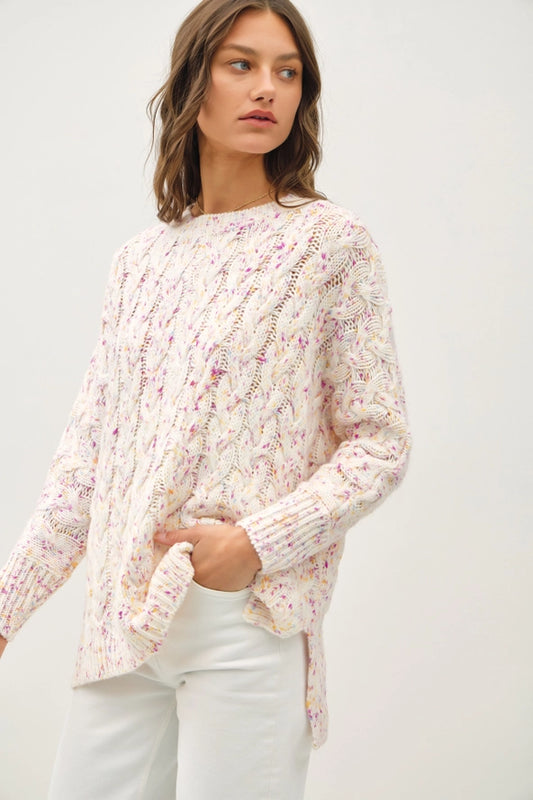 Chunky Speckled Cable Knit Sweater | Mauve