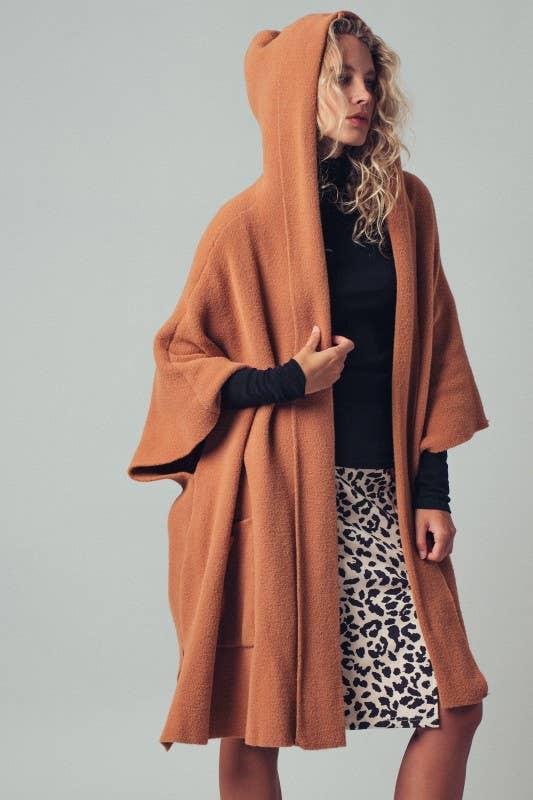 Oversized Hooded Knit Poncho | One Size