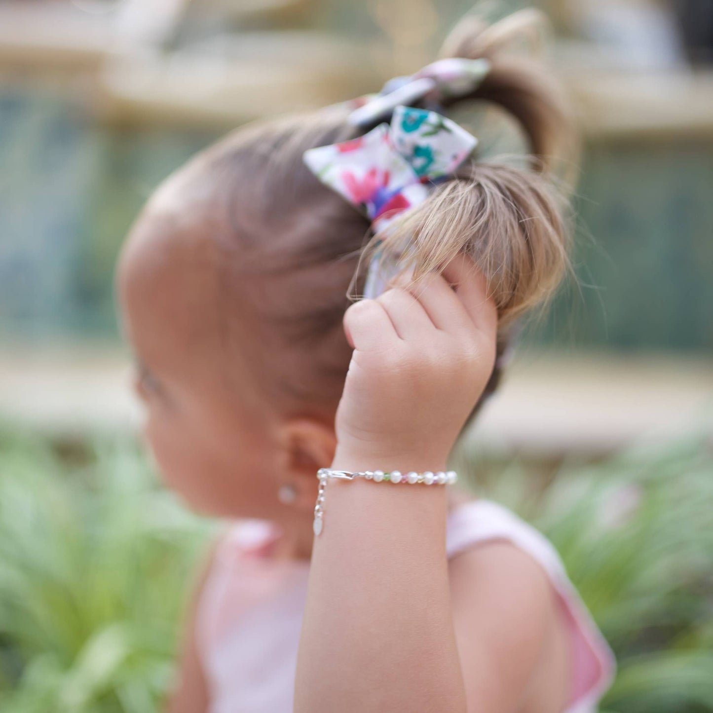 SS Multi Crystal Pearl Baby Bracelet