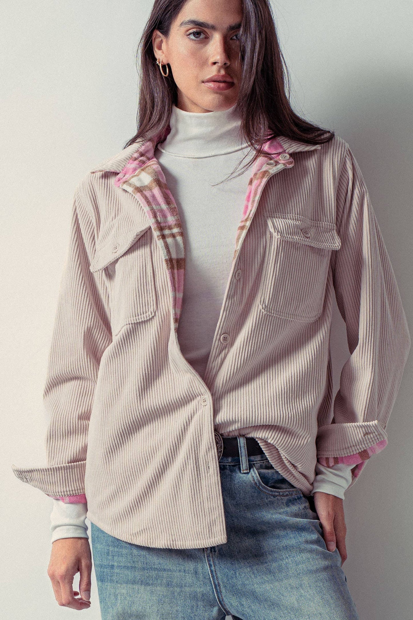 Plaid Flannel-Lined Corduroy Shacket