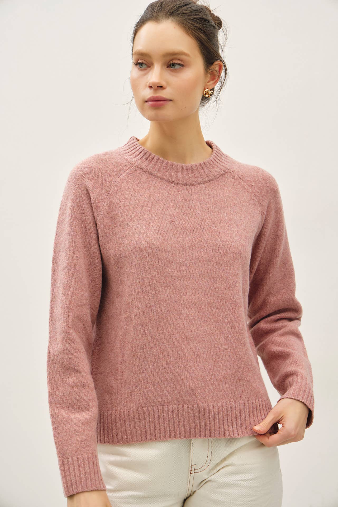 Ribbed Detail Classic Crewneck Sweater