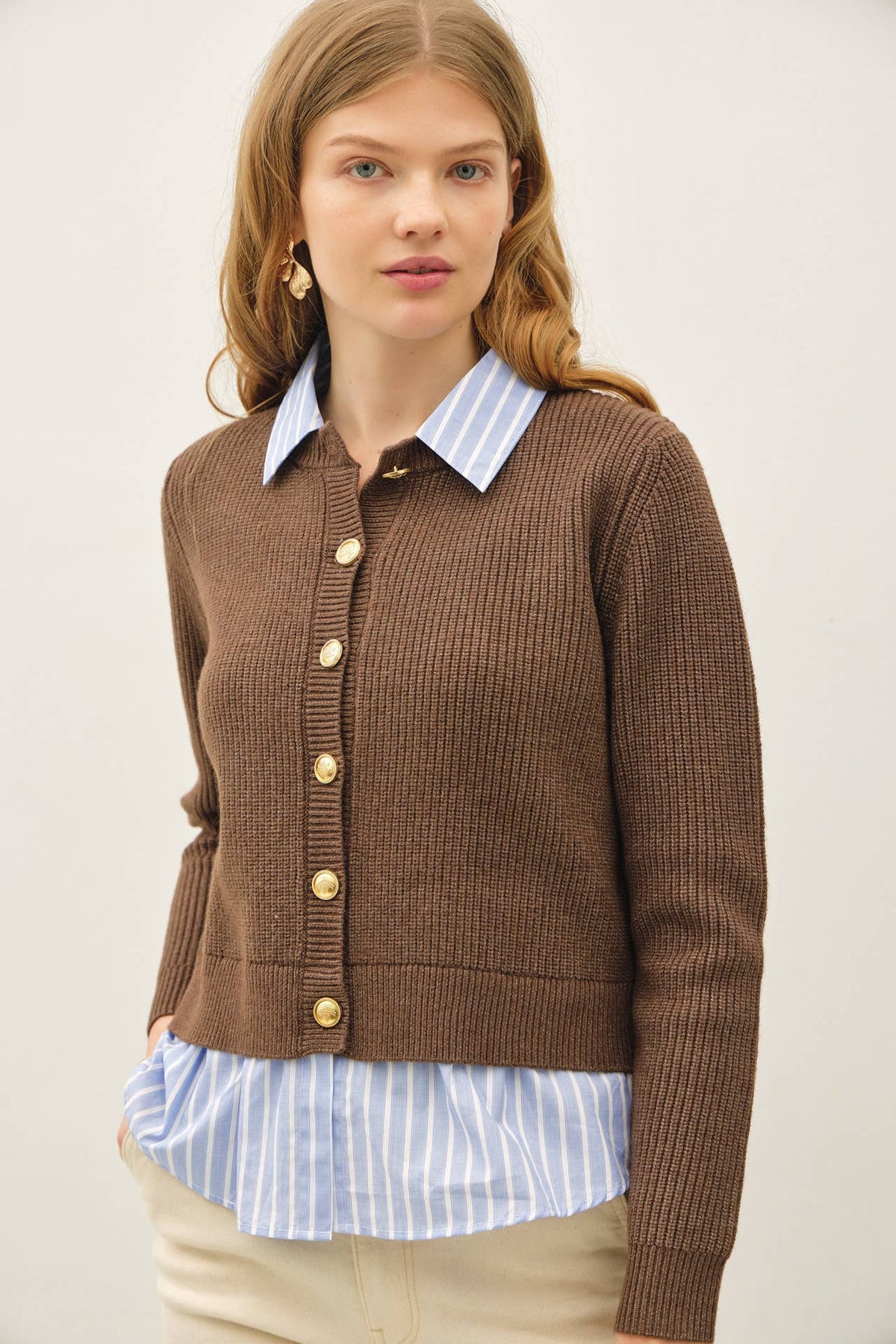 Layered Look Cardigan | Brown