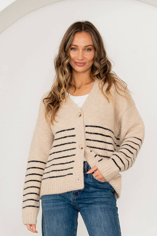 Relaxed Fit Striped Cardigan