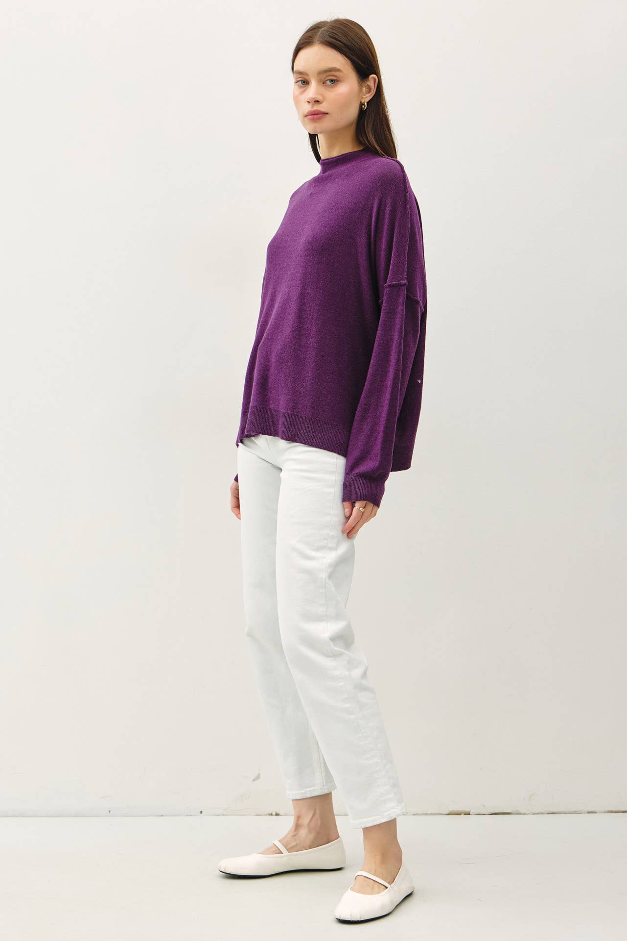 Oversized Mock Neck Sweater | Plum