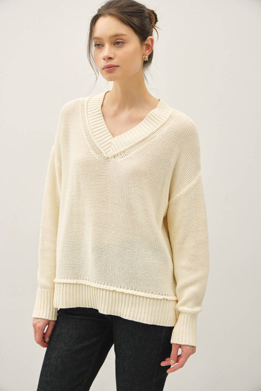 Chunky V-Neck Sweater | Natural