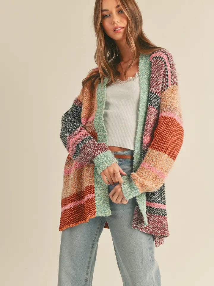 Oversized Color Block Cardigan