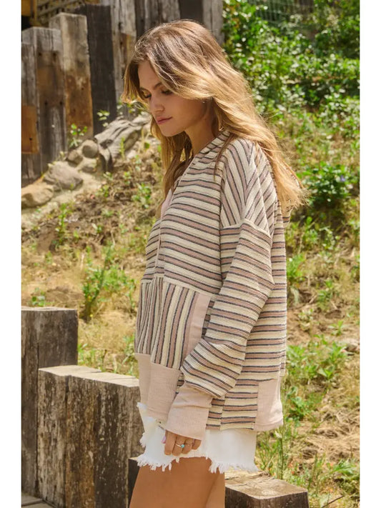 Textured Striped Jacquard Hooded Sweatshirt