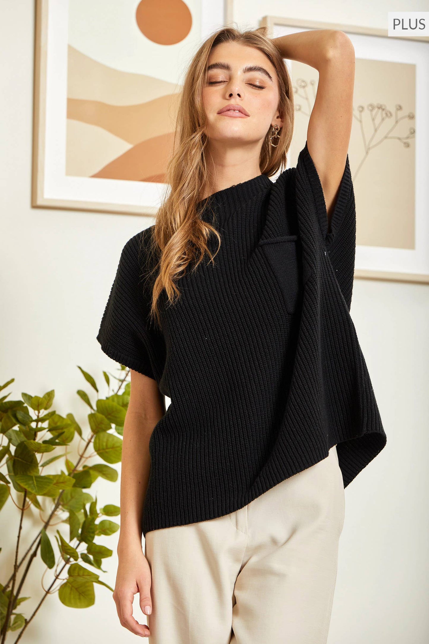 PLUS EXCLUSIVE Short Sleeve Sweater with Dolman Sleeve