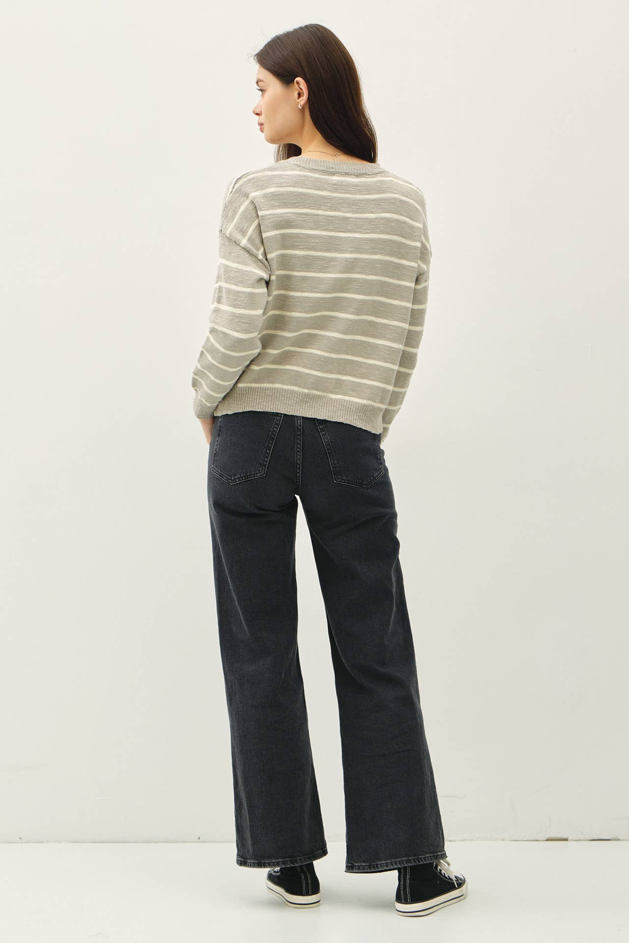 Striped Cotton Slub Henley Sweater