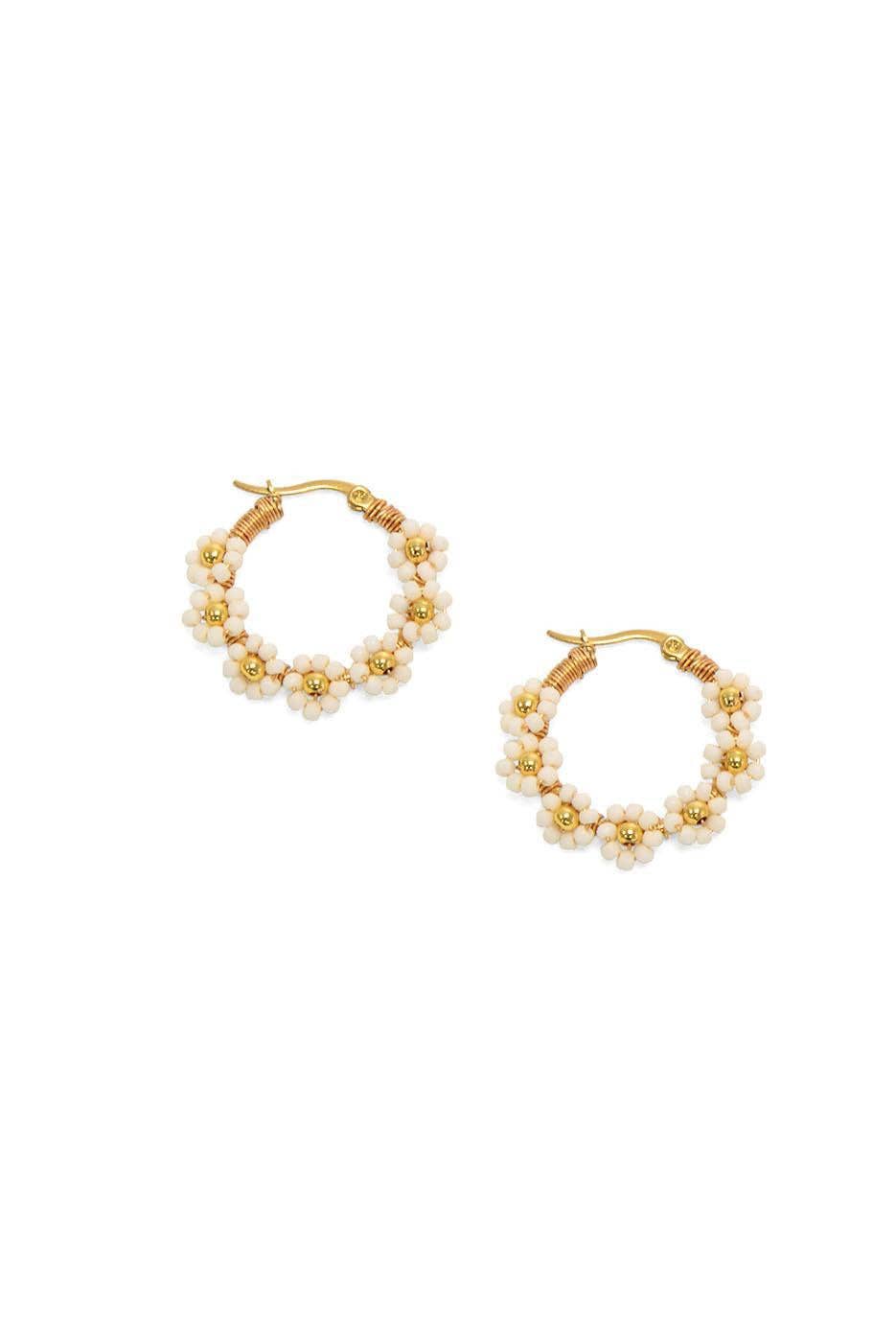 Multi Beaded Daisy Hoop Earrings
