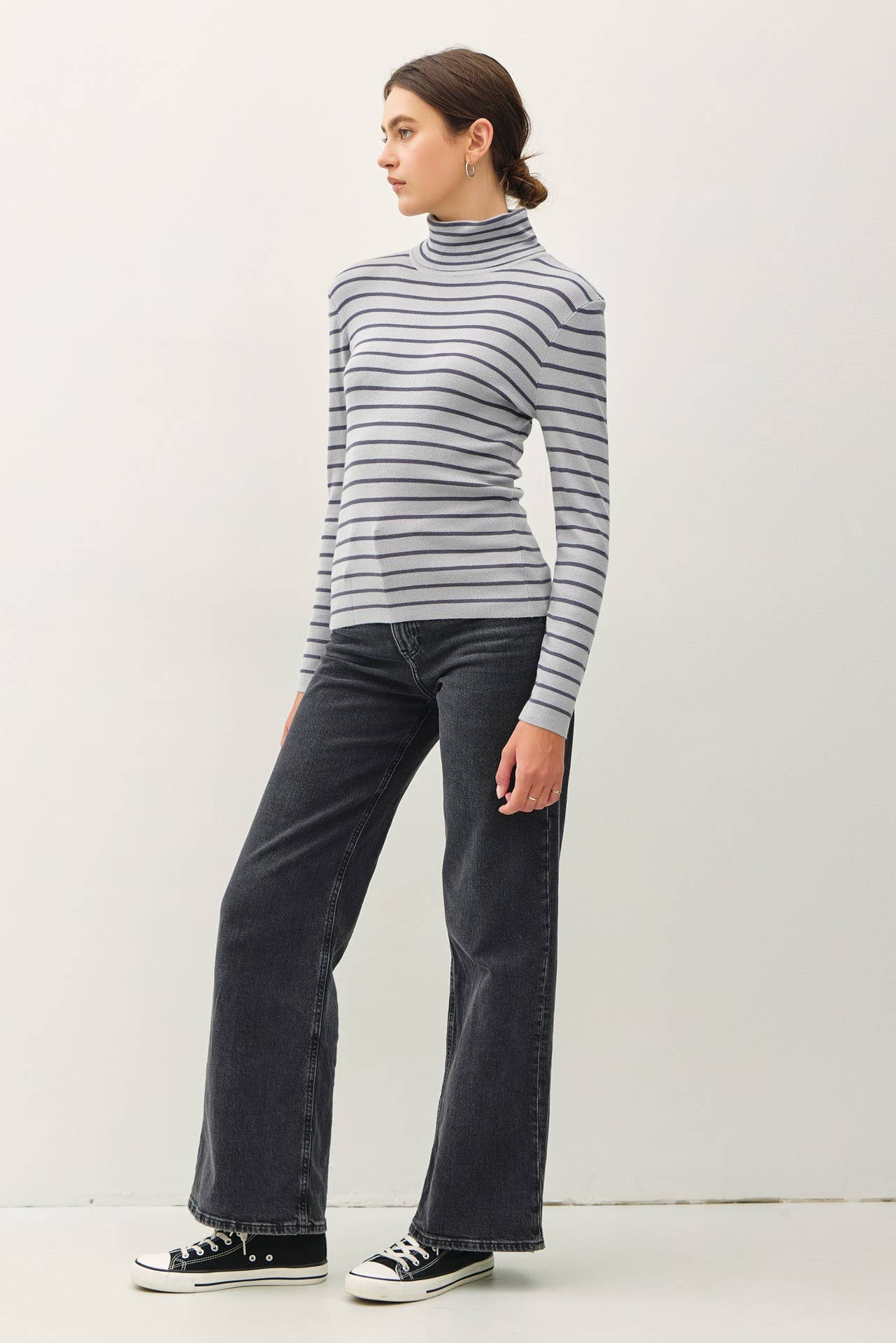 Classic Cut Striped Turtleneck | Slate Blue