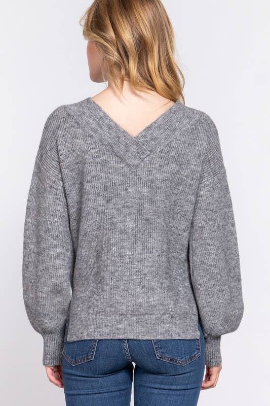 Long Sleeve Double-V Sweater