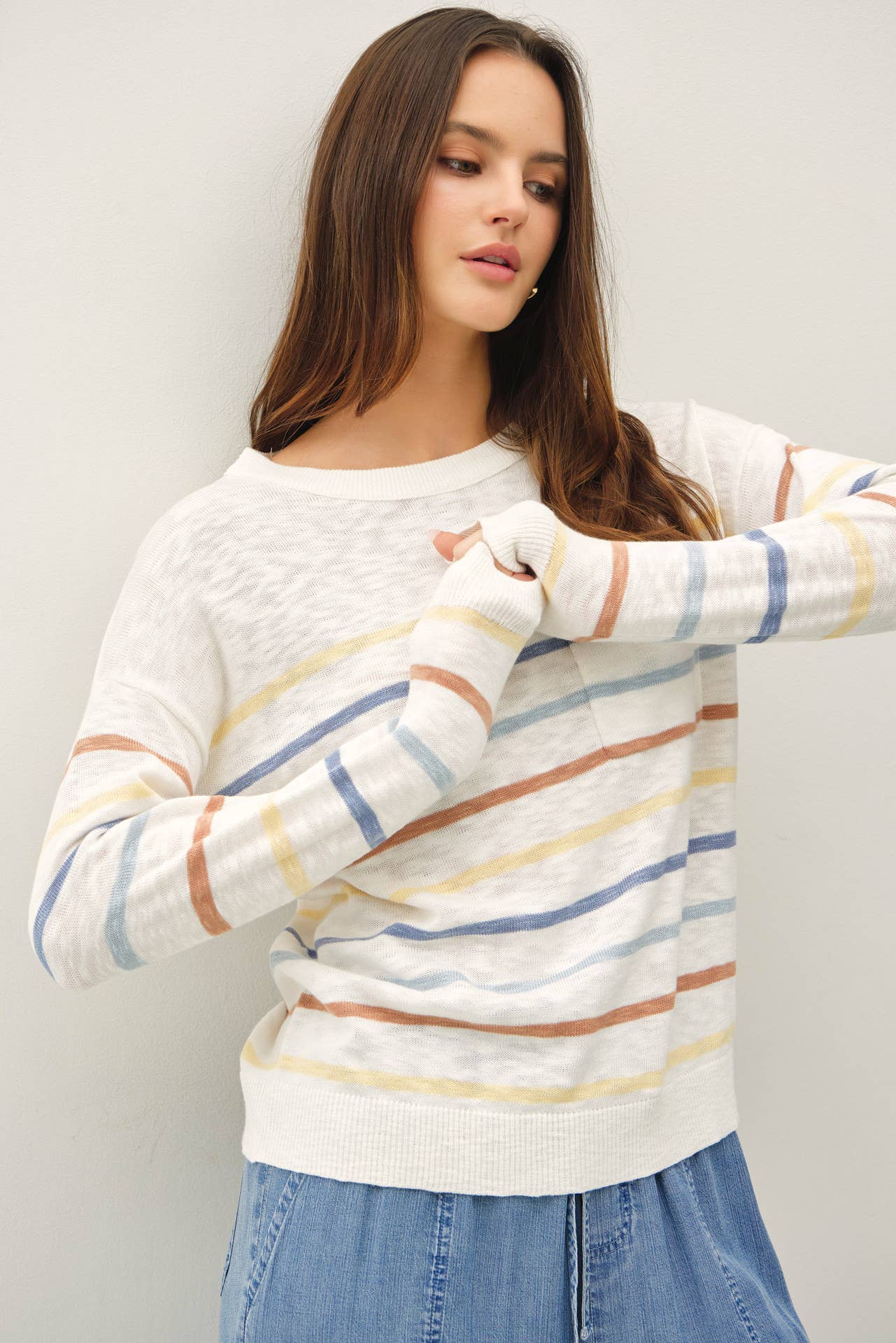 Spring Striped Slub Sweater