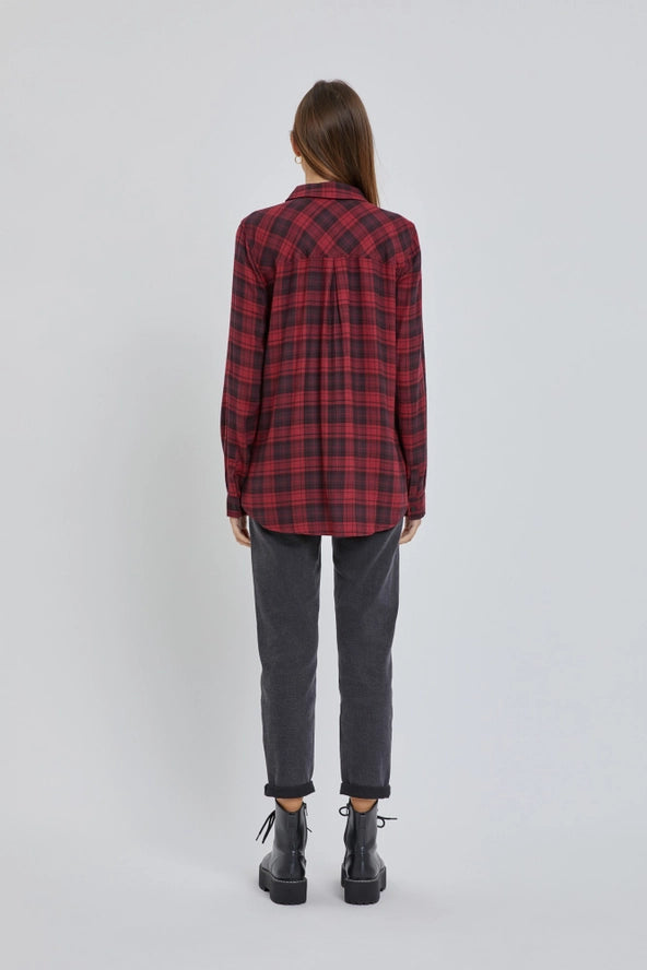 Classic Plaid Flannel Shirt | Burgundy