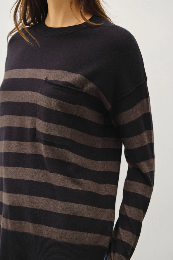 Oversized Striped Basic Sweater | Charcoal