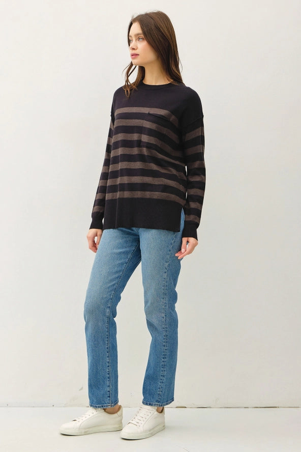 Oversized Striped Basic Sweater | Charcoal