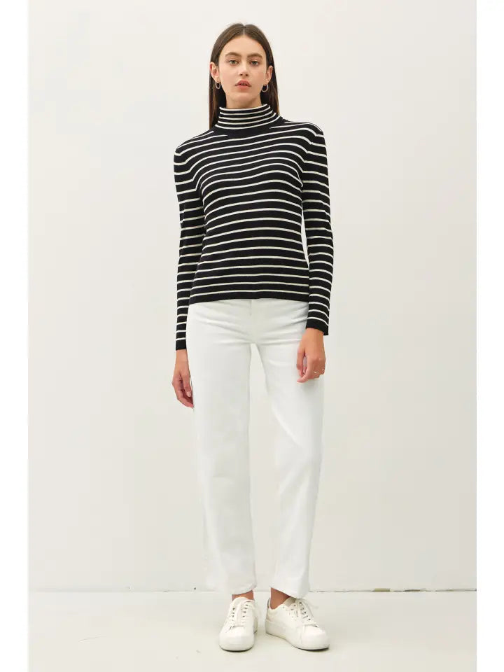 Classic Cut Striped Turtleneck | Black