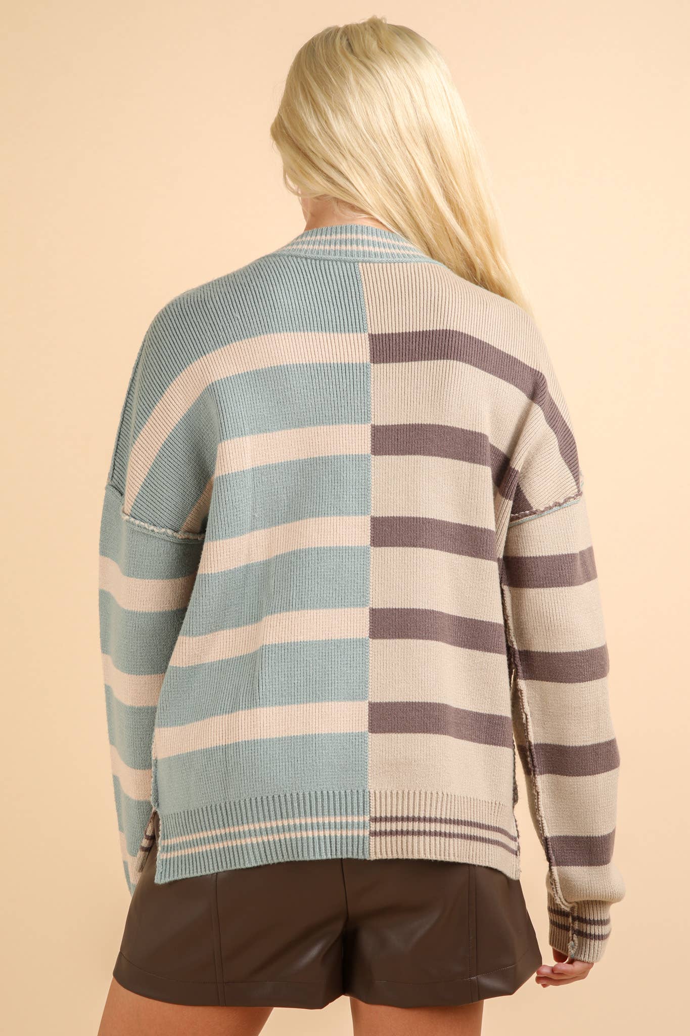 Color Block Oversized Striped Sweater