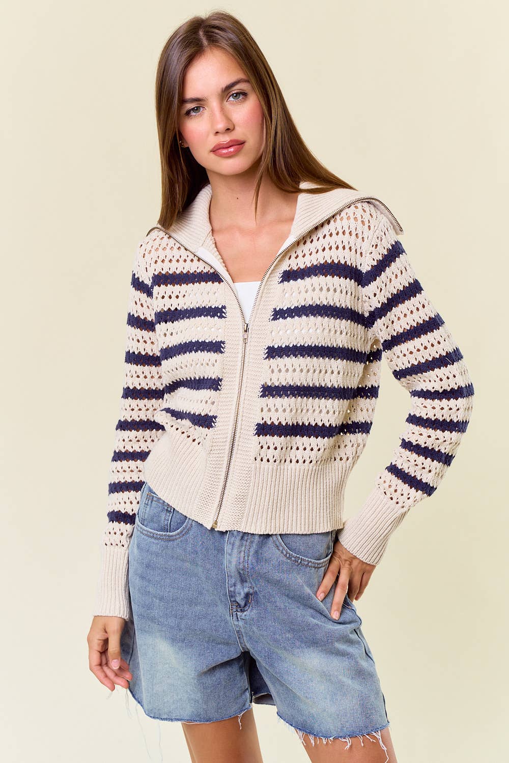 Striped Open Knit Sweater
