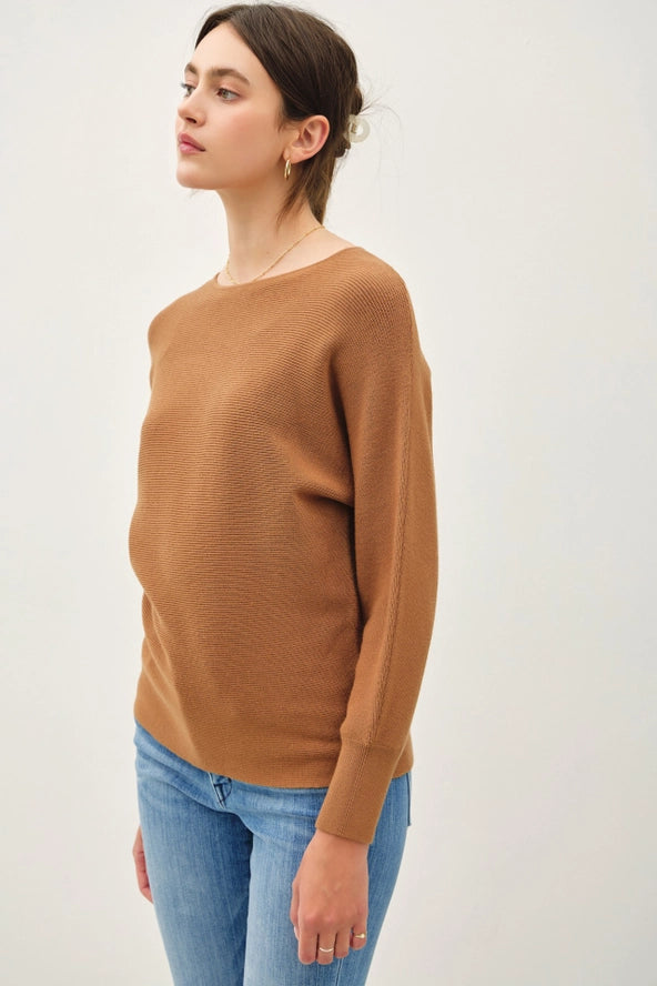 Boat Neck Dolman Sleeve Sweater | Brown