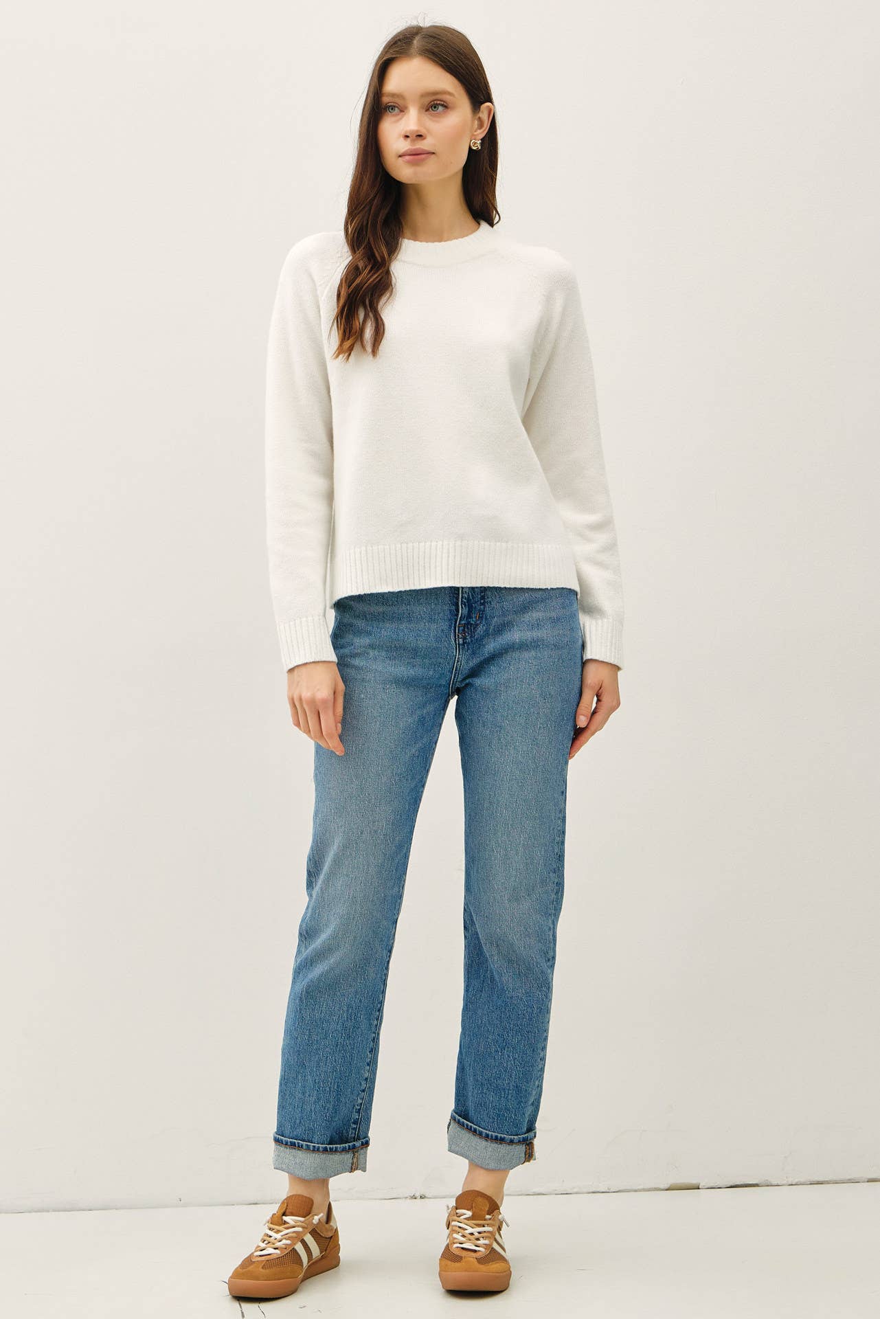 Ribbed Detail Classic Crewneck Sweater