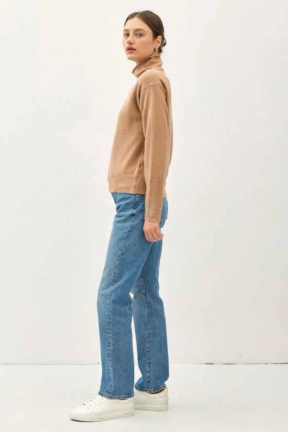 Raw Edge High Turtleneck Sweater